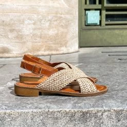 Donna Lucca Sandales Cuir Et Rafia Croisée 1337