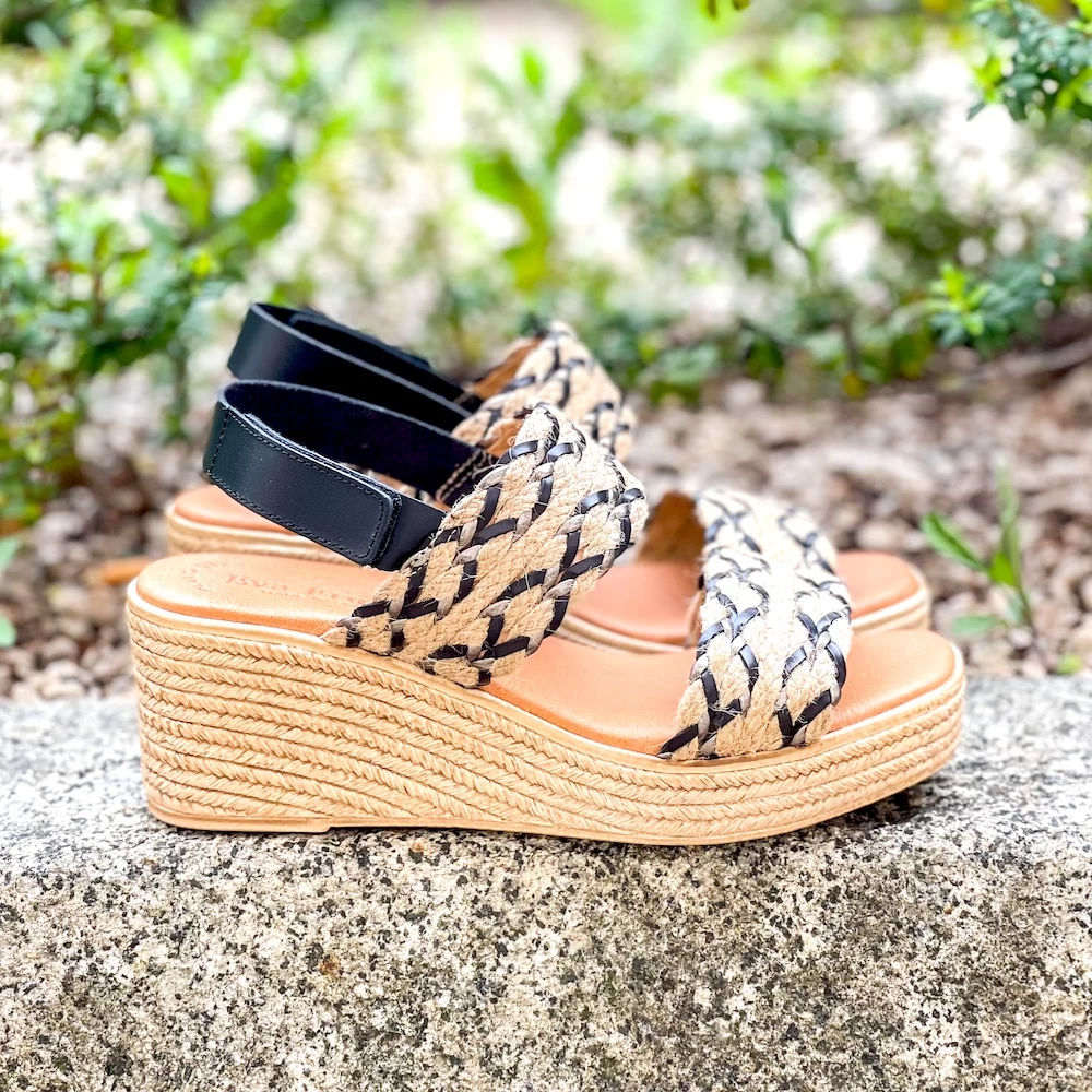 Eva Frutos Sandales 2557 Cuir Et Rafia Noir 1 Eva Frutos Sandales 2557 Cuir Et Rafia Noir