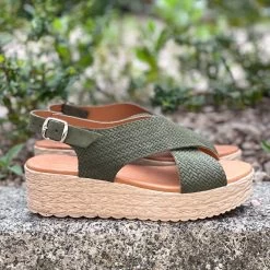 Eva Frutos Sandales Croisées 714 Kaki Cuir