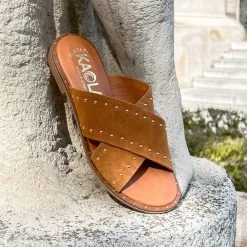 Kaola 789 F Mule Croisée Cuir Suede Camel