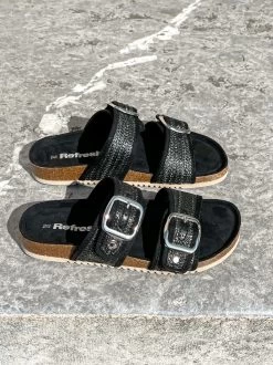 Refresh 79743 Mules 2 Bandes Beige-noir-kaki -Chaussures Chic Et Tendance 79743 4