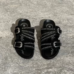 L'Atelier Tropézien Mules Boucles Noir Ou Tan -Chaussures Chic Et Tendance chv8966 2