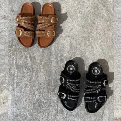 L'Atelier Tropézien Mules Boucles Noir Ou Tan