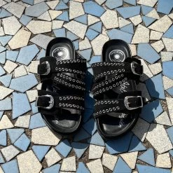 L'Atelier Tropézien Mules Boucles Noir Ou Tan -Chaussures Chic Et Tendance chv8966 4