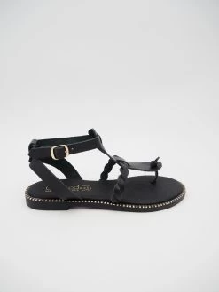KOUFONISSIA SANDALES PLATES EN CUIR NOIR -Chaussures Chic Et Tendance koufonissia 2