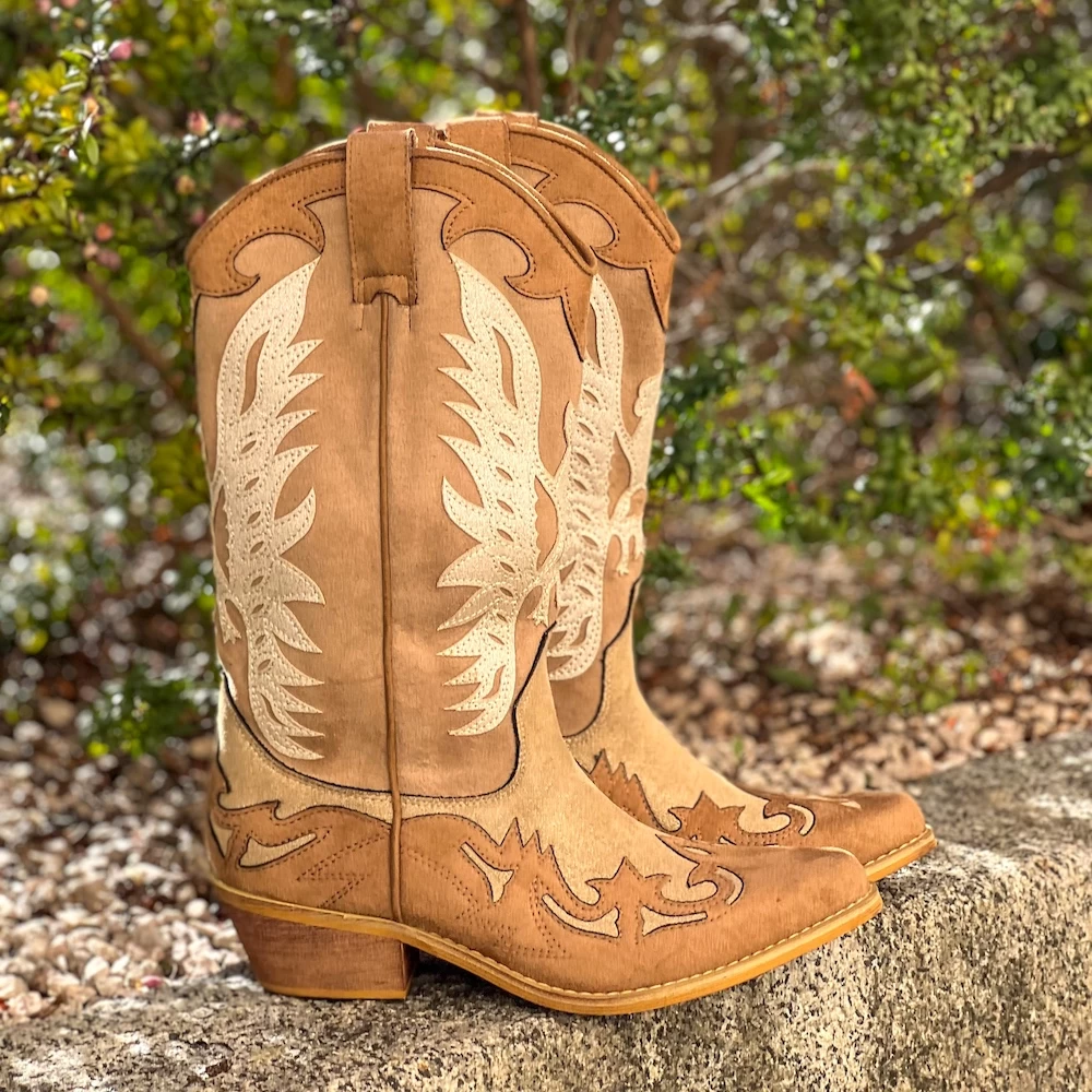 BOTTES WESTERN BOHEME BEIGE ET DORÉ 2 BOTTES WESTERN BOHEME BEIGE ET DORÉ – Image 2