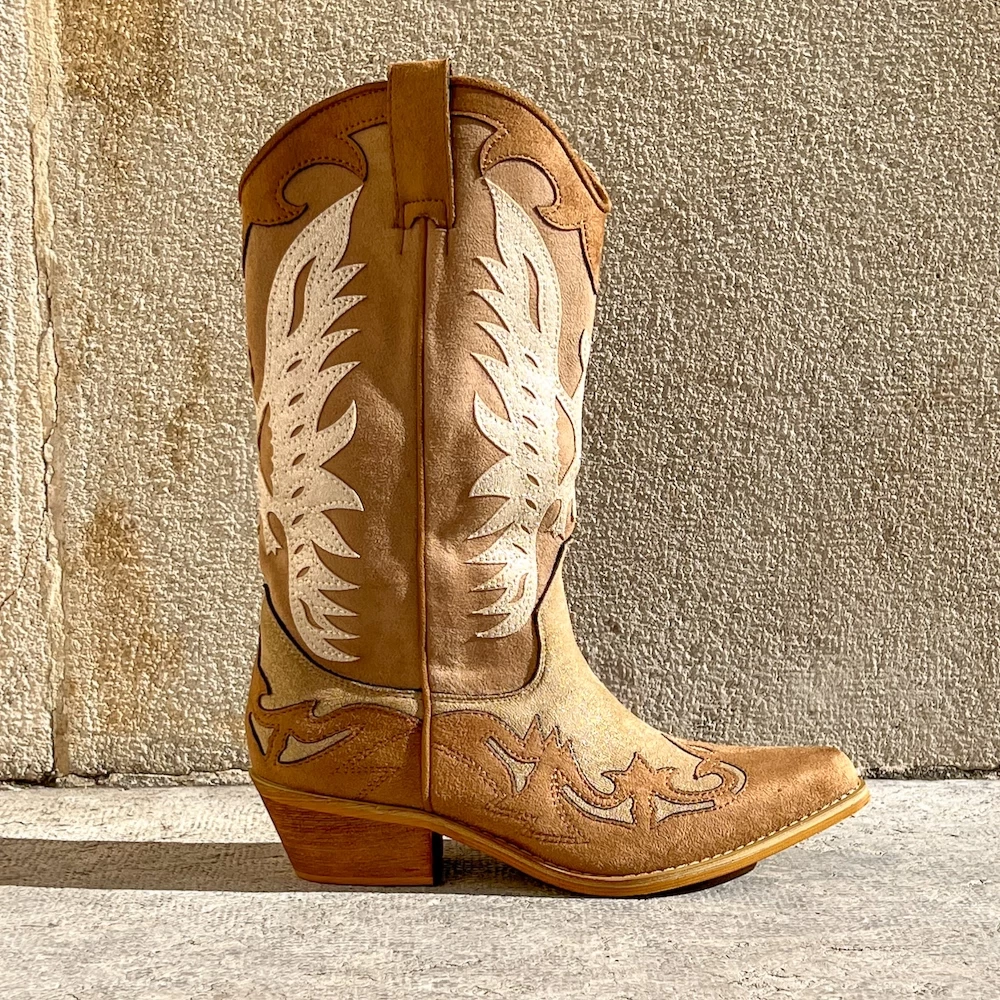 BOTTES WESTERN BOHEME BEIGE ET DORÉ 3 BOTTES WESTERN BOHEME BEIGE ET DORÉ – Image 3