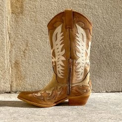 BOTTES WESTERN BOHEME BEIGE ET DORÉ 9 BOTTES WESTERN BOHEME BEIGE ET DORÉ -Chaussures Chic Et Tendance m2002 4