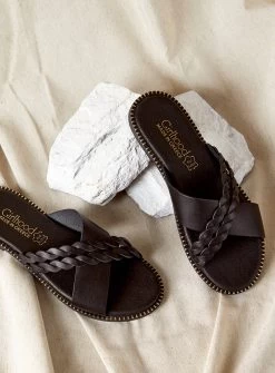 MYKONOS MULES CROISÉES EN CUIR NOIR