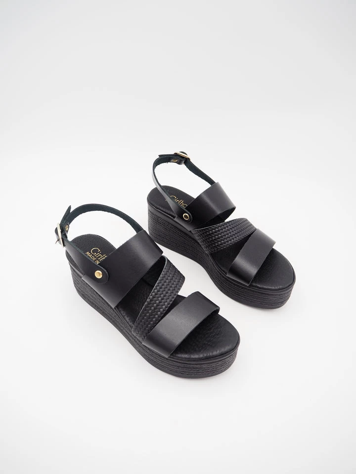 SANDALES SANTORIN COMPENSÉES CUIR NOIR 2 SANDALES SANTORIN COMPENSÉES CUIR NOIR – Image 2