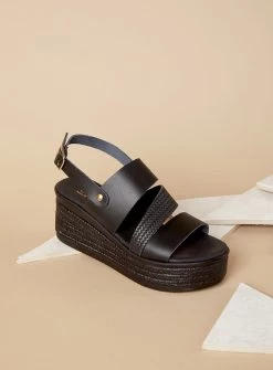 SANDALES SANTORIN COMPENSÉES CUIR NOIR