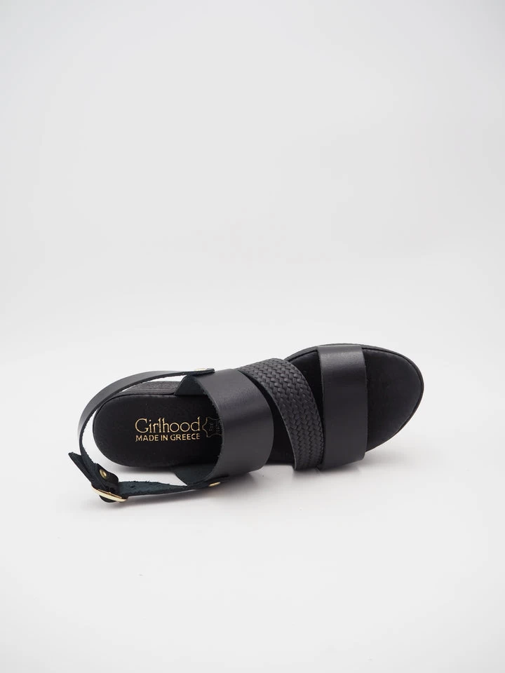 SANDALES SANTORIN COMPENSÉES CUIR NOIR 5 SANDALES SANTORIN COMPENSÉES CUIR NOIR – Image 5